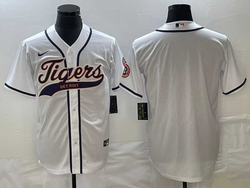 Men%27s Detroit Tigers Blank White Cool Base Stitched Baseball Jersey